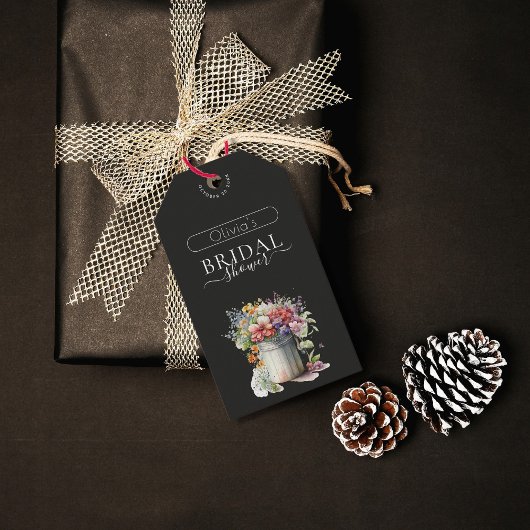 Romantisches Frühlingsblumen Vase Brautparty Geschenkanhänger