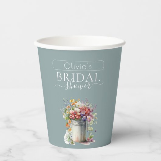 Romantisches Frühlingsblumen Vase Brautparty Pappbecher (Vorderseite)