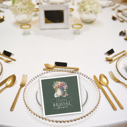 Romantisches Frühlingsblumen Vase Brautparty Serviette