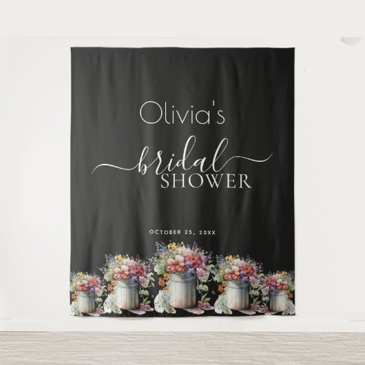 Romantisches Frühlingsblumen Vase Brautparty Wandteppich (Vorderseite)