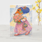 Romantisches Fuchs-Mädchen im Hanbok mit Rosen Karte (Gelbe Blume)