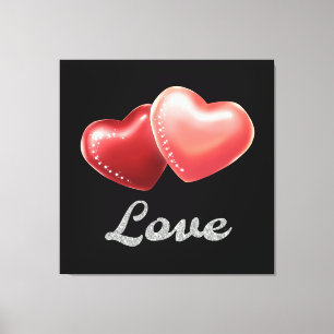 Romantisches funkelndes rotes Herz "Liebe" Glitter Leinwanddruck