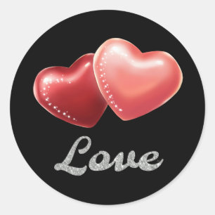 Romantisches funkelndes rotes Herz "Liebe" Glitter Runder Aufkleber