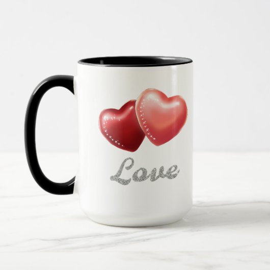 Romantisches funkelndes rotes Herz "Liebe" Glitter Tasse (Links)