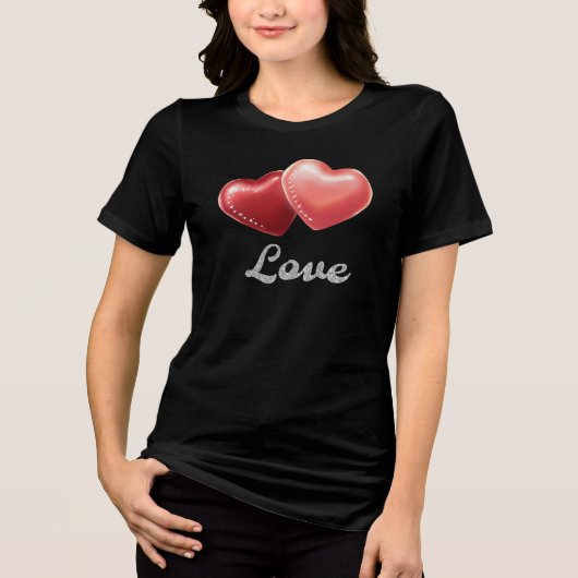 Romantisches funkelndes rotes Herz "Liebe" Glitter Tri-Blend Shirt (Vorderseite)