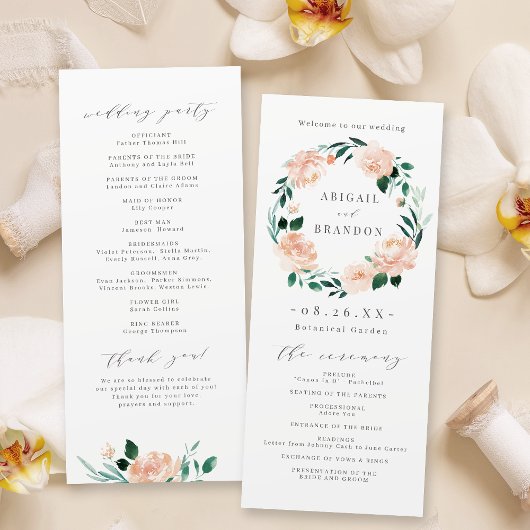 Romantisches Garten-Pfirsich-Blumen-Hochzeitsprogr Programm