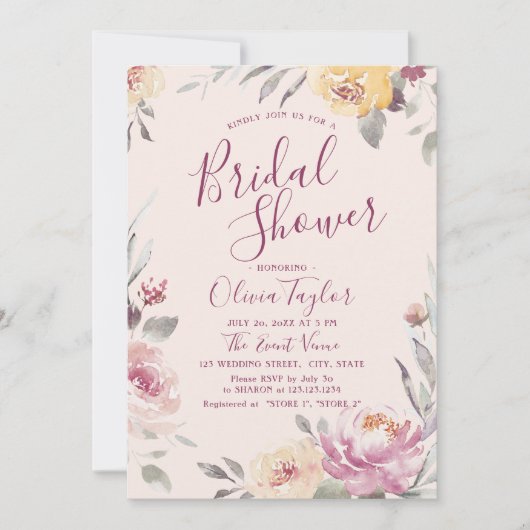 Romantisches Gartenkalligraphie-Brautparty Einladung (Vorderseite)