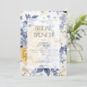 Romantisches Gelb Blau und Weiß Blütenbridal Brunc Einladung (Stehend Vorderseite)