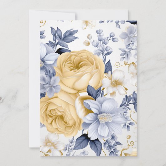 Romantisches Gelb Blau und Weiß Blütenbridal Brunc Einladung (Rückseite)