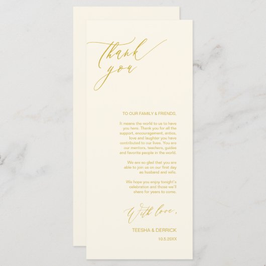 Romantisches Gelb Gold, Platzierung Dankeschön Kar Programm (Vorne/Hinten)