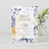 Romantisches Gelbblau-Weiß-Brautparty Einladung (Stehend Vorderseite)