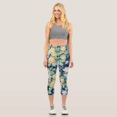 Romantisches Gelbweißrosen Blumendesign Capri Leggings (Vorderseite)