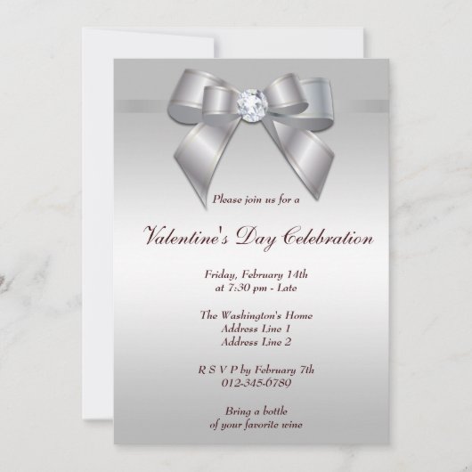 Romantisches Gem Bow & Ribbon Valentine's Day Part Einladung (Vorderseite)