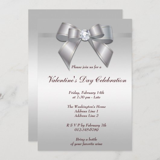 Romantisches Gem Bow & Ribbon Valentine's Day Part Einladung (Vorne/Hinten)
