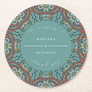 Romantisches geometrisches Mandala in sanftem Blau Runder Pappuntersetzer