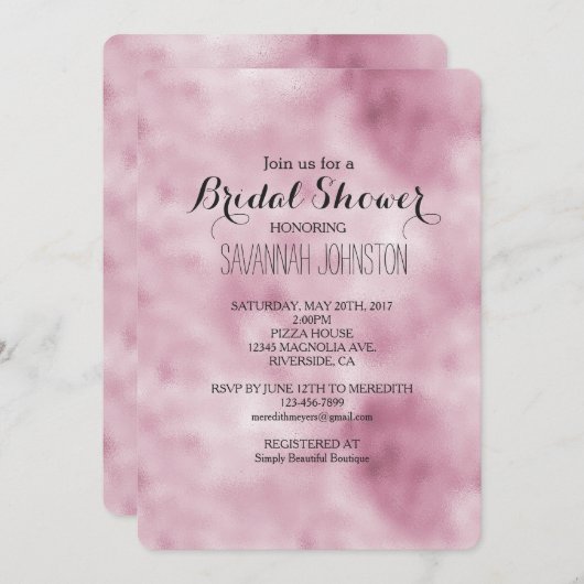 Romantisches Glam Pink-Brautparty Einladung (Vorne/Hinten)