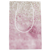 Romantisches Glam Pink Weißer Glitzer Sparkone Mittlere Geschenktüte (Vorderseite)