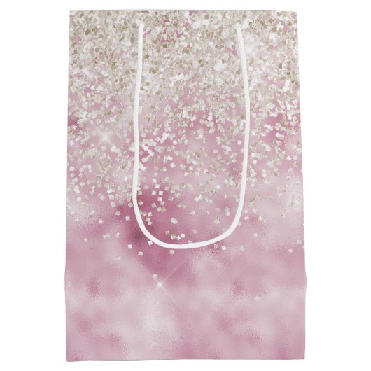 Romantisches Glam Pink Weißer Glitzer Sparkone Mittlere Geschenktüte (Rückseite)
