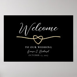Romantisches Gold Black Wedding Willkommenszeichen Poster