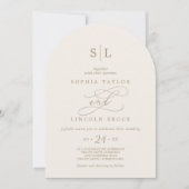 Romantisches Gold-Elfenbein-Monogramm-QR-Code-Tor- Einladung (Vorderseite)