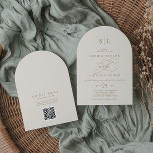 Romantisches Gold-Elfenbein-Monogramm-QR-Code-Tor- Einladung