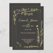 Romantisches Gold Floral Rahmen Hochzeitskarte Cou Einladung (Vorne/Hinten)