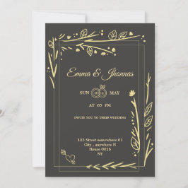 Romantisches Gold Floral Rahmen Hochzeitskarte Cou Einladung