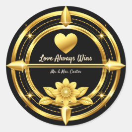 💍 Romantisches Gold Hochzeitspaar Thema 🌹 Runder Aufkleber