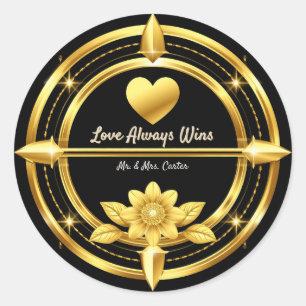 💍 Romantisches Gold Hochzeitspaar Thema 🌹 Runder Aufkleber