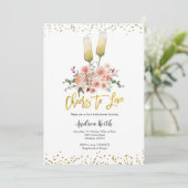 Romantisches Gold jubelt Liebe Brautparty Einladung (Stehend Vorderseite)