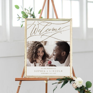 Romantisches Gold Kalligrafie Foto Willkommens Hoc Poster