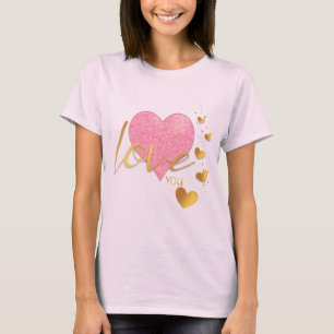 Romantisches Gold Liebt dich und Rosa Herz T-Shirt