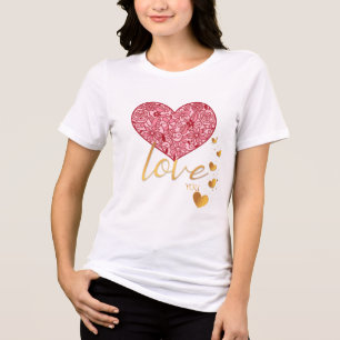 Romantisches Gold Liebt dich und Rosa Herz Tri-Blend Shirt