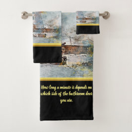 Romantisches Gold mit antikem nautischen Leuchttur Badhandtuch Set