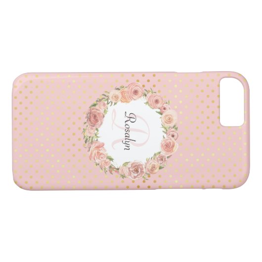 Romantisches Gold punktierter Rosen-mit Monogramm Case-Mate iPhone Hülle (Rückseite (Horizontal))