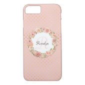 Romantisches Gold punktierter Rosen-mit Monogramm Case-Mate iPhone Hülle (Rückseite)