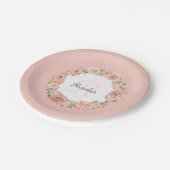 Romantisches Gold punktierter Rosen-mit Monogramm Pappteller (Schrägansicht)