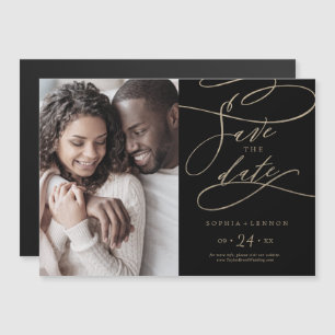 Romantisches Gold und schwarzes Foto Save the Date Magneteinladung