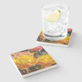 Romantisches Golden und Orange Rose Foto Steinuntersetzer (Seitenansicht)