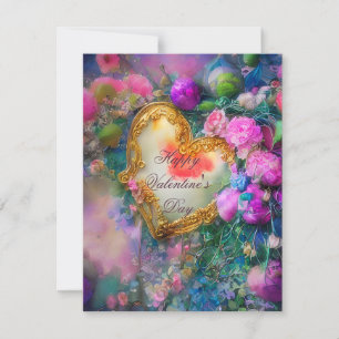 Romantisches goldenes Herz und Blumen Valentinstag Feiertagskarte