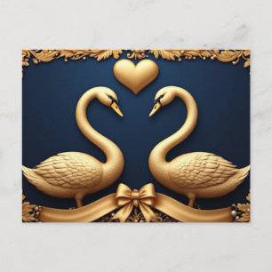 Romantisches Goldenes Schwan-Paar Herz Navy-Hochze Postkarte
