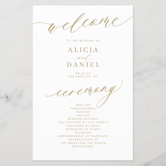 Romantisches Goldtypografie-Hochzeitsprogramm Flyer (Vorne)