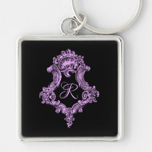 Romantisches Goth-Pink-Monogramm Schlüsselanhänger