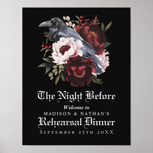Romantisches Gothic-Raben-Hochzeitsprobe-Dinner Poster (Vorne)