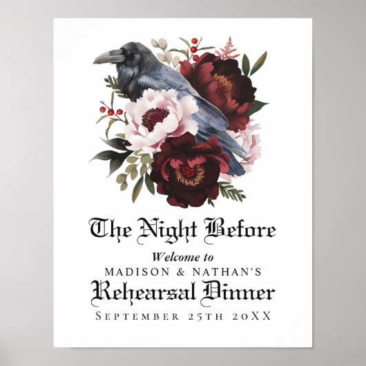 Romantisches Gothic Raven Wedding Probe Dinner Poster (Vorne)
