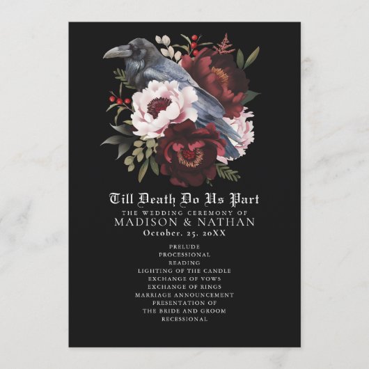 Romantisches Gotisches Hochzeitsprogramm für Wasse Programm (Vorderseite)