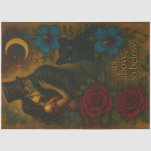 Romantisches Gotisches Paar mit schwarzer Katze un Seidenpapier