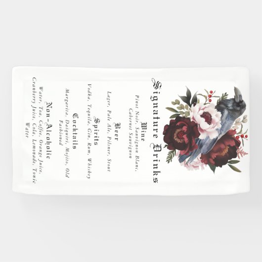 Romantisches Gotisches Raven Wedding Drinks Bar Me Banner (Horizontal)