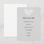 Romantisches Grau mit Herz und Vögeln Einladung (Vorne/Hinten)