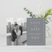 Romantisches graues minimalistisches Foto Save The Date (Stehend Vorderseite)